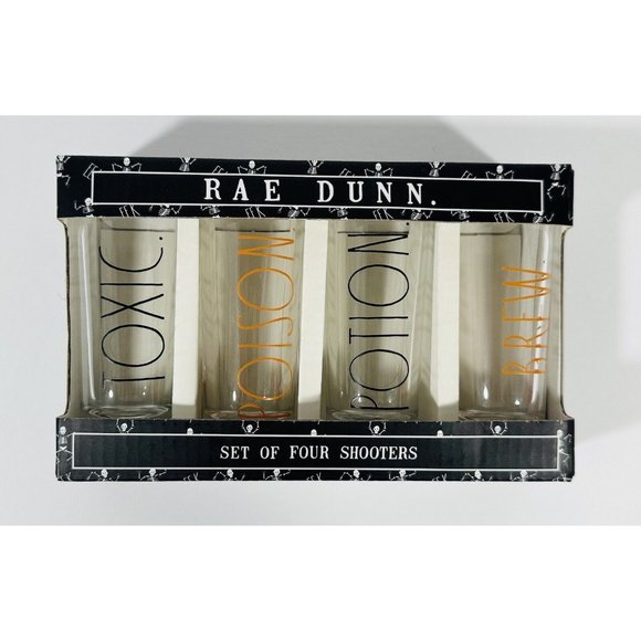 Rae Dunn Shot Shooter Glasses TOXIC POISON POTION BREW Set of Four Enchante Gift - Picture 1 of 9